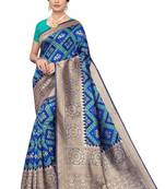 Blue printed banarasi saree with blouse