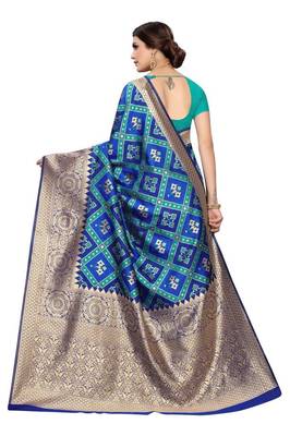 Blue printed banarasi saree with blouse 3