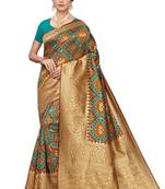 orange printed banarasi saree with blouse