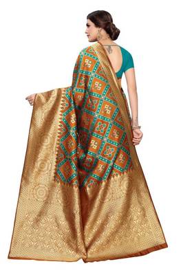 orange printed banarasi saree with blouse 3