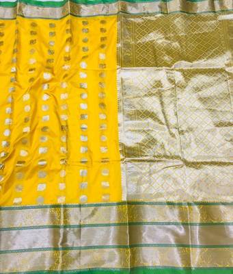 Women'S Designer Yellow Banarasi Kanjivaram Saree With Designer Blouse 1