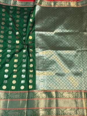 Women'S Designer Green Banarasi Kanjivaram Saree With Designer Blouse 1