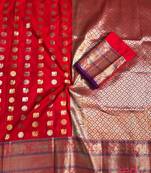 Women'S Designer Red Banarasi Kanjivaram Saree With Designer Blouse