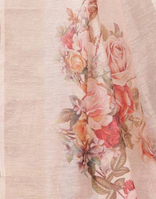 Beige printed linen saree with blouse 4