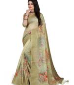 Green printed linen saree with blouse
