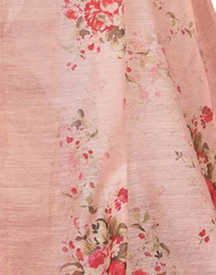 Pink printed linen saree with blouse 4