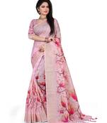Pink printed linen saree with blouse