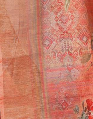 Orange printed linen saree with blouse 4