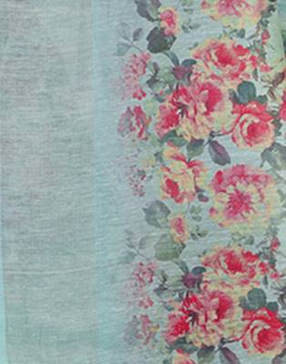 Blue printed linen saree with blouse 4