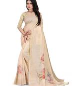 Cream printed linen saree with blouse