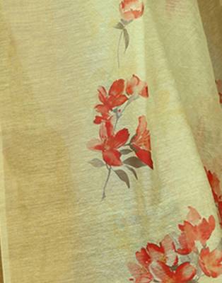Green printed linen saree with blouse 4