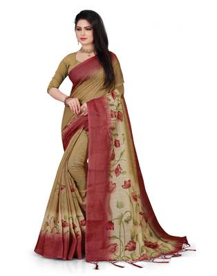 Multicolor printed linen saree with blouse 1