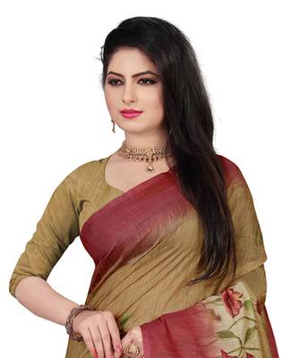 Multicolor printed linen saree with blouse 2