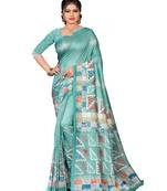 Blue printed silk saree with blouse