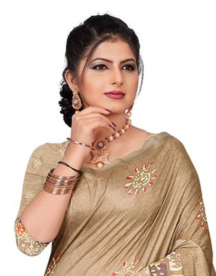 Brown printed silk saree with blouse 2