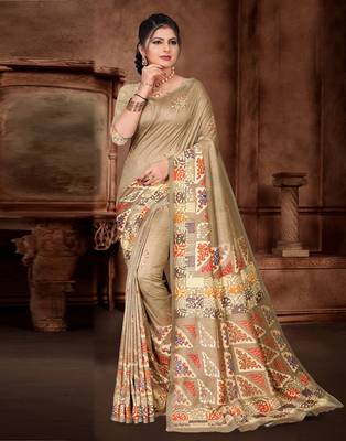 Brown printed silk saree with blouse 3