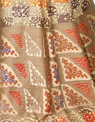 Brown printed silk saree with blouse 4