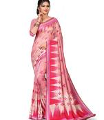 Pink printed silk saree with blouse