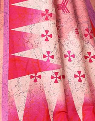 Pink printed silk saree with blouse 4