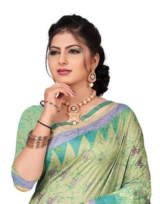 Green printed silk saree with blouse 2