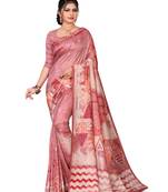 Pink printed silk saree with blouse