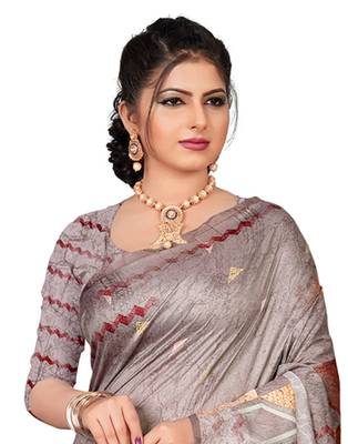 Grey printed silk saree with blouse 2