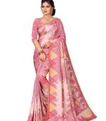Pink printed silk saree with blouse
