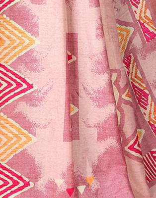 Pink printed silk saree with blouse 4