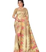 Brown printed silk saree with blouse