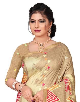 Brown printed silk saree with blouse 2