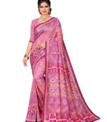 Pink printed silk saree with blouse