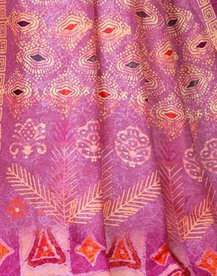 Pink printed silk saree with blouse 4