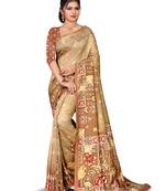 Brown printed silk saree with blouse