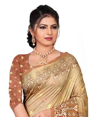 Brown printed silk saree with blouse 2