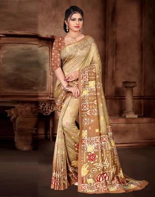 Brown printed silk saree with blouse 3