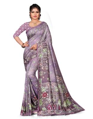 Multicolor printed silk saree with blouse 1