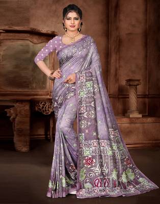 Multicolor printed silk saree with blouse 3