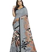 Grey printed silk saree with blouse