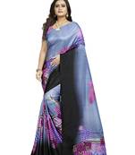 Blue printed silk saree with blouse