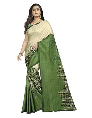 Cream printed silk saree with blouse 1