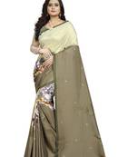 Cream printed silk saree with blouse