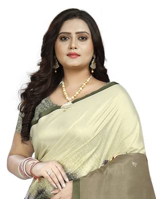 Cream printed silk saree with blouse 3