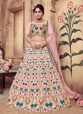 Pink Plain
 Silk Unstitched Lehenga 1