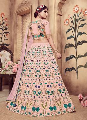 Pink Plain
 Silk Unstitched Lehenga 2