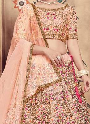 Peach Plain
 Silk Unstitched Lehenga 2