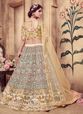 Beige Plain
 Silk Unstitched Lehenga 2
