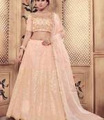 Peach Plain
 Silk Unstitched Lehenga