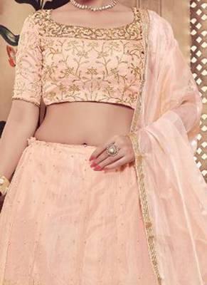 Peach Plain
 Silk Unstitched Lehenga 2