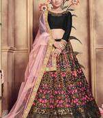 Black Plain
 Silk Unstitched Lehenga