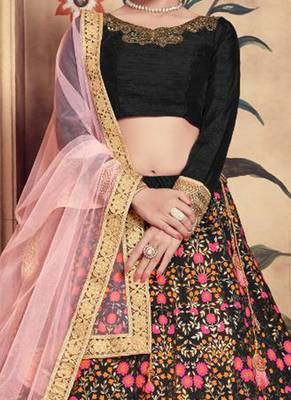 Black Plain
 Silk Unstitched Lehenga 2